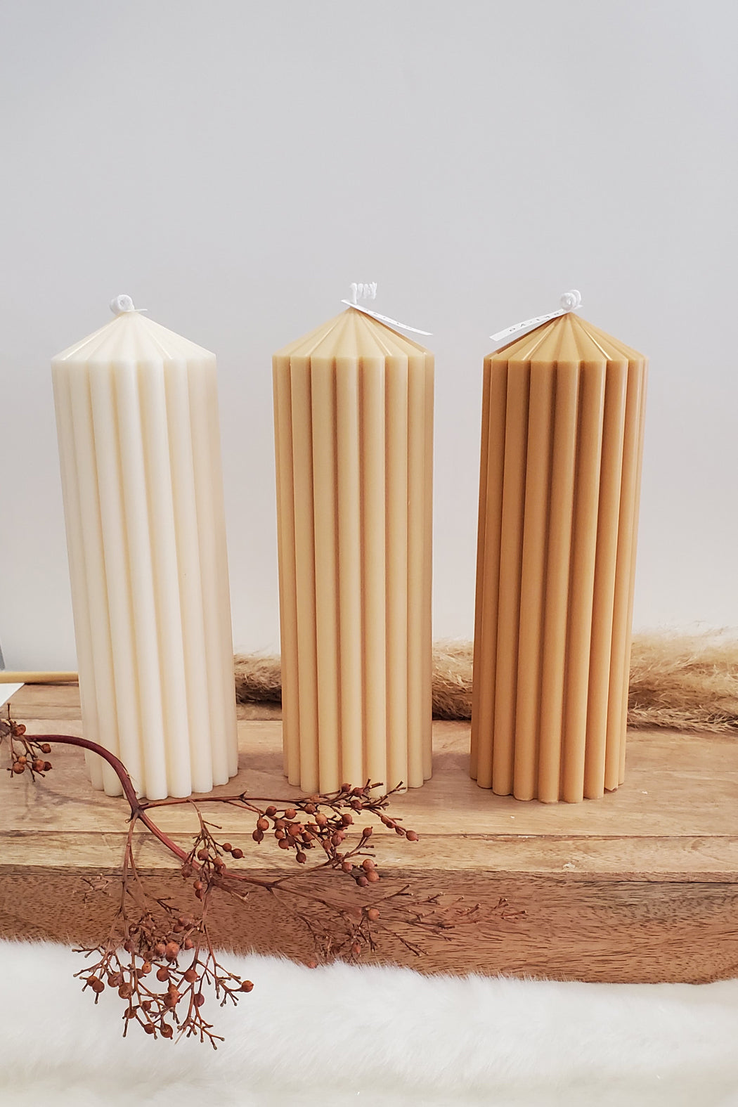 Large Ribbed Pillar Candle